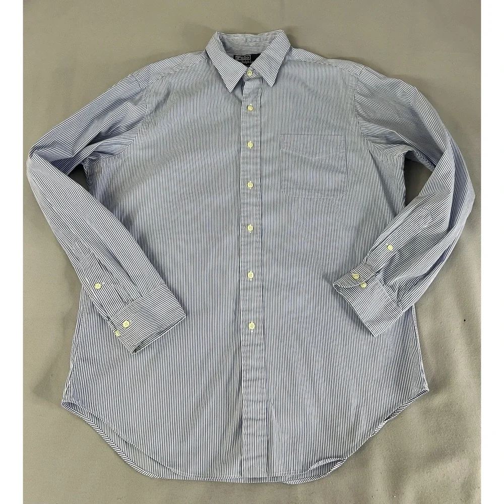 Polo Ralph Lauren Shirt Mens 16 34/35 No Pony Andrew Classic‎ Stripe White Blue